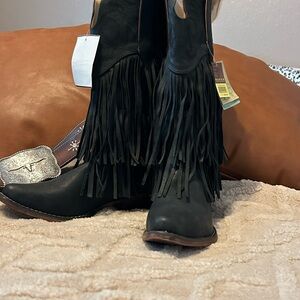Roper Black western Boots with Fringe